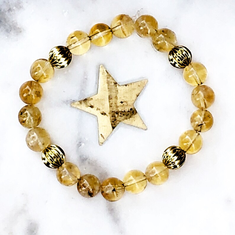high grade gemstones Natural Citrine Gold Plated Beads Mala Bead Bracelet Healing Crystals semi-precious stones