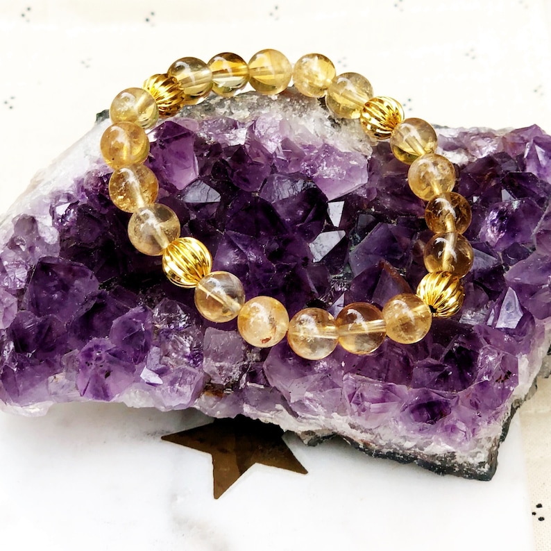 high grade gemstones Natural Citrine Gold Plated Beads Mala Bead Bracelet Healing Crystals semi-precious stones