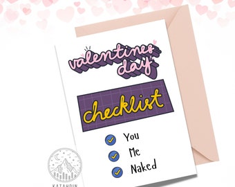 Valentine's Day Checklist, Valentine's Day Card, Love Card, Funny Card, Flirty Card, Adult Valentine