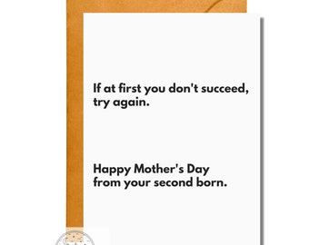 Happy Mother's Day From Your Second Born, Mother's Day Card, Funny Card