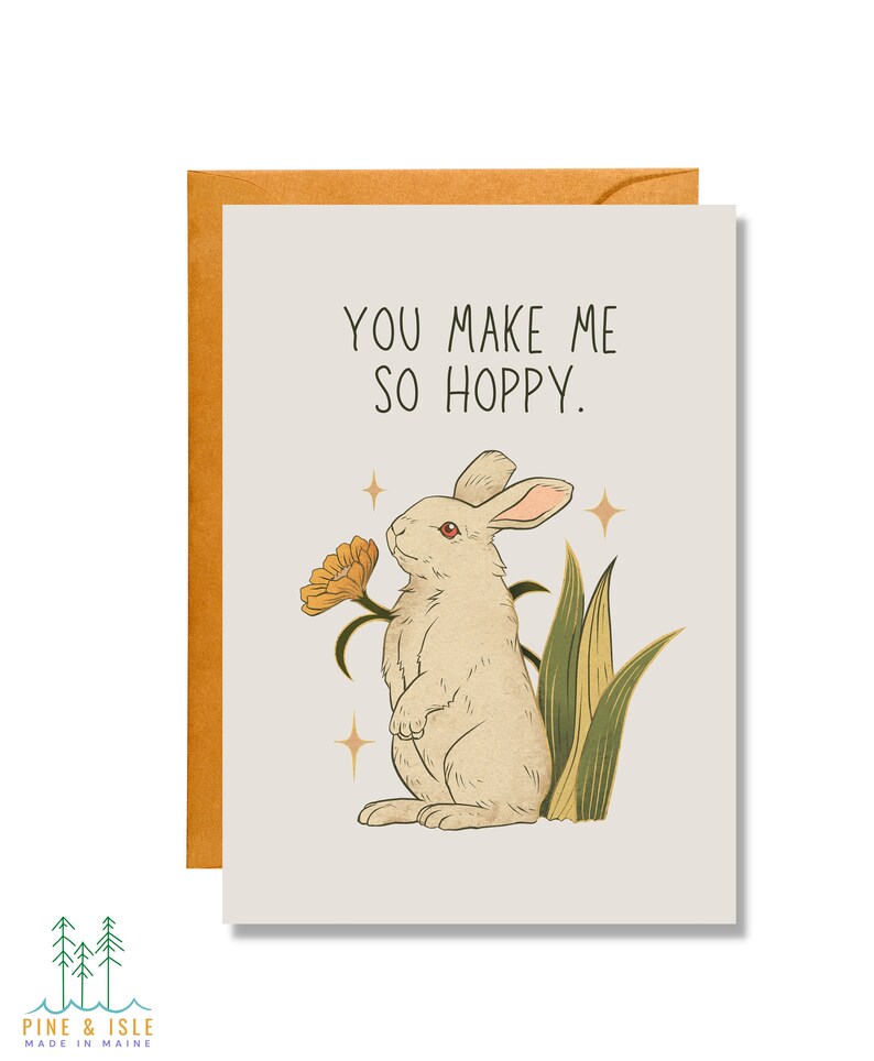 You Make Me So Hoppy Easter Card Animal Pun Card Love Card EA13 image 1