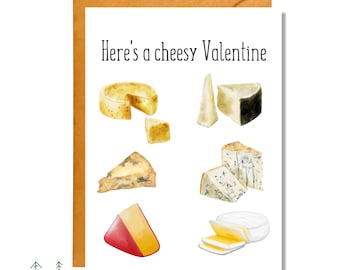 Here's a Cheesy Valentine, Valentine's Day Card, Pun Card, Food Pun Card, Galentine's Day