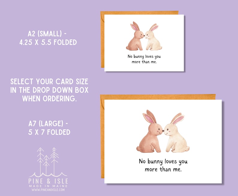 No Bunny Loves You More Than Me Easter Card Animal Pun Card Love Card EA1 image 2