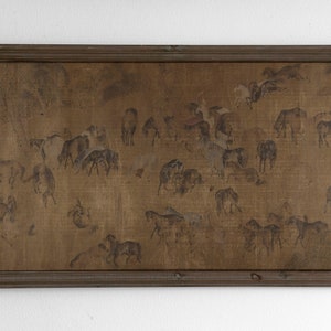 Panoramic Horse Painting | PRINTABLE DIGITAL Print | Moody Artwork | Summer | Vintage Download | Vintage Horses Landscape | Farmhouse Art