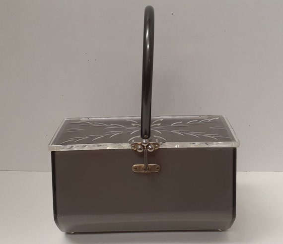 Vintage Lucite Purse, Lucite Handbag, Gray Lucite