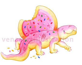 Sugar Cookie Dimetrodon Art Print | Dessert Dino Prehistoric Reptile | Children's Room Dinosaur Wall Art by Vena Carr Illustration
