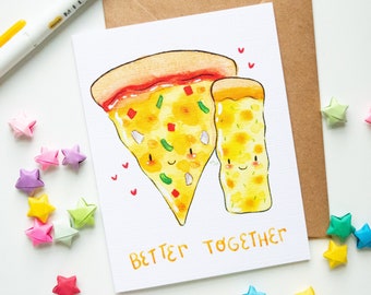 Pizza & Garlic Fingers 'Better Together' Best Friend or Couples  Greeting Card | Cute Kawaii Food Art Illustration Note Cards Blank Inside
