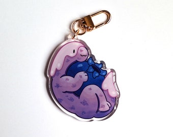 Blueberry Tallcake Keychain | Dessert Dino Sauropod Acrylic Charm | Dinosaur Accessories | Gift for dino lovers | Vena Carr Illustration