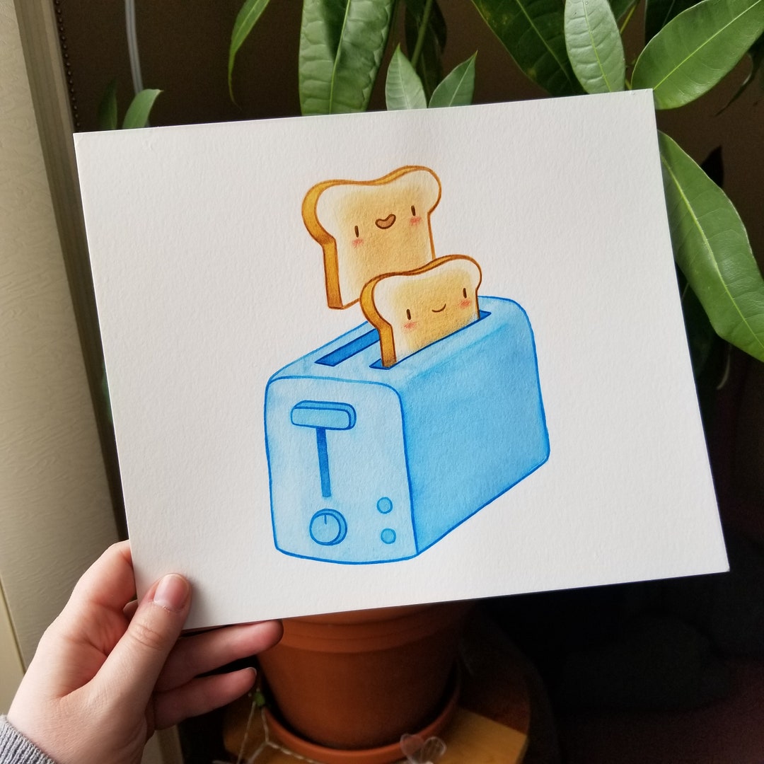Toast & Toaster Painting Cute Food Art Original Handmade Etsy
