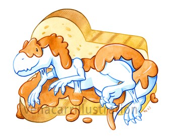 Fluffer Nutter Marshmallosaurus Print | Dessert Dino Allosaurus Art | Dinosaurs, Paleoart, Cute Food Art | Vena Carr Illustration