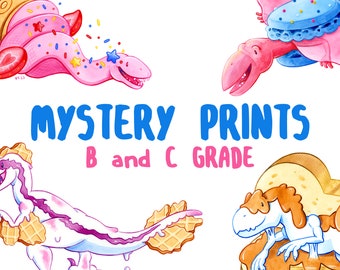 MYSTERY Dessert Dino Prints | B + C Grade Art Prints | Cute Food Dinosaur Watercolour Illustrations | Vena Carr Illustration
