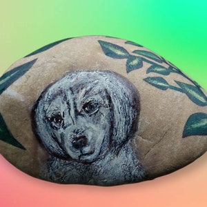 Painted Stone/Dog/Decoration/Gift/Hand Painted