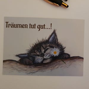 Postkarte mit Katze: Träumen tut gut!