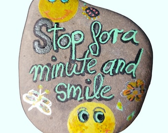 Bemalter Stein/Smiley/Spruch/Dekoration/Geschenk/Glücksbringer