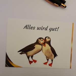 Postkarte mit Papageientaucher/Hochzeit/Grußkarte