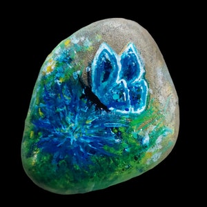 Painted stone/flower/butterfly/spring/gift/decoration