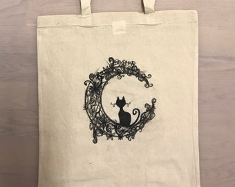 Sac en tissu de coton peint/Sac fourre-tout/Chat