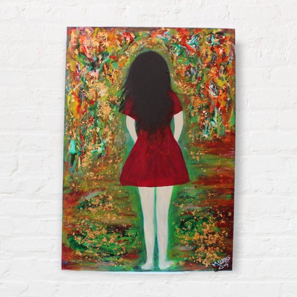 Original Leinwandbild/Acrylgemälde/Mädchen in rotem Kleid