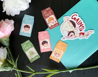 Calcomanías: Calcomanía del Club de Superación Personal GAINS, Niños de Cartón de Leche y Fantasma, Hoja de Calcomanías