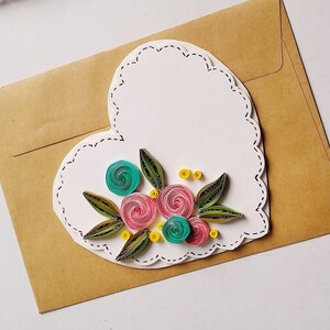 Tarjeta de felicitación artística original en forma de corazón con sobre, tarjeta 3D para cualquier ocasión con quilling de papel