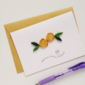 Cartão de aniversário com rosas quilling, cartão simples e elegante - Cartão quilling - Cartão 3D - Cartão de aniversário 3D - Cartões quilling - Cartão feito à mão