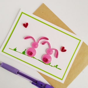 Zwillingshäschen Grußkarte mit 3D-Papier Quilling Original Kunst