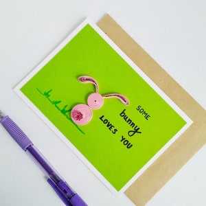 Biglietto di auguri coniglietto con arte originale in carta 3D Quilling