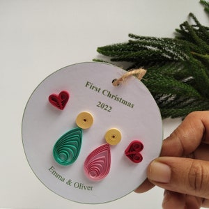 Personalised Christmas tree ornament - Original Paper Quilled art- First Christmas gift