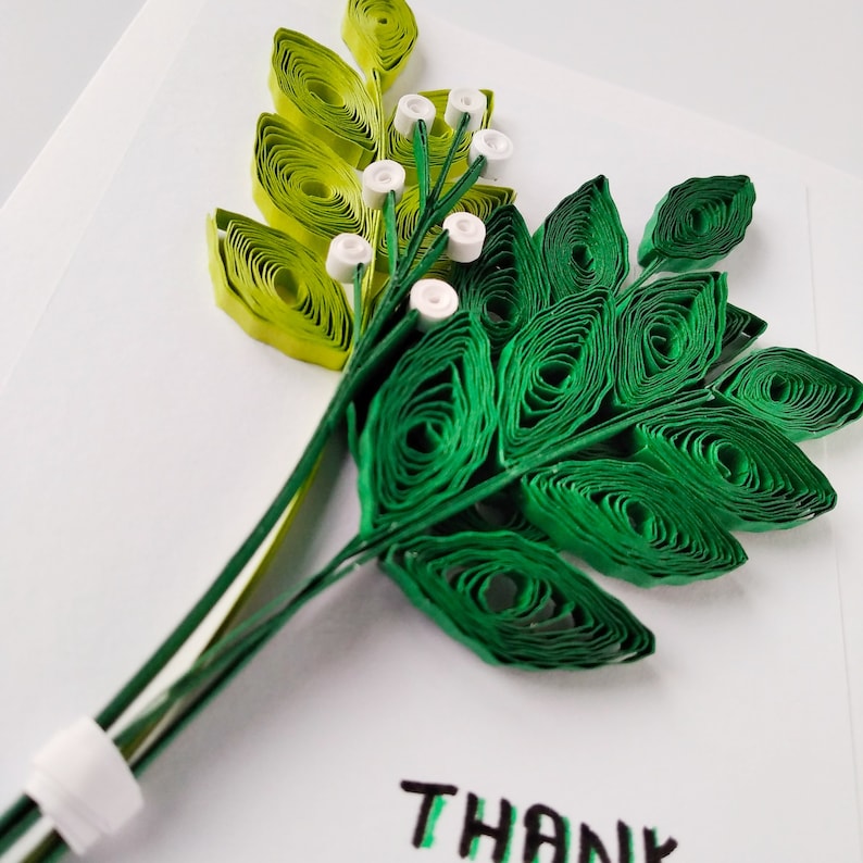 Thank You Card With 3D Paper Quilling Leaves Original Art - Etsy