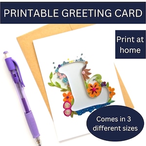 Monograma de la letra L / Tarjeta de felicitación imprimible / Tarjetas de cumpleaños digitales / Tarjetas de feliz cumpleaños imprimibles / Tarjeta de cumpleaños digital