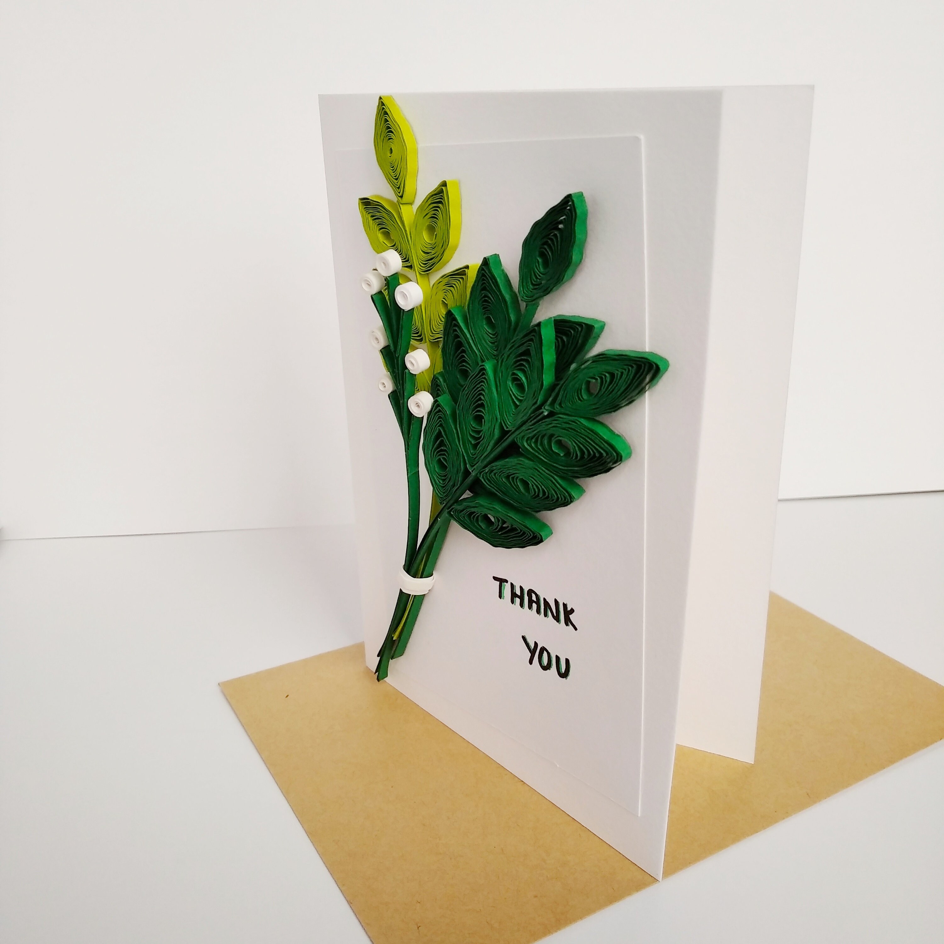 Thank You Card With 3D Paper Quilling Leaves Original Art - Etsy