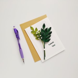 Bedankkaart met 3D-papier filigraanbladeren originele kunst