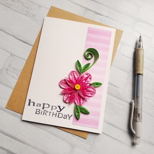 Roze bloem Paper art wenskaart, bloem wenskaart, Inlijstbare kunst