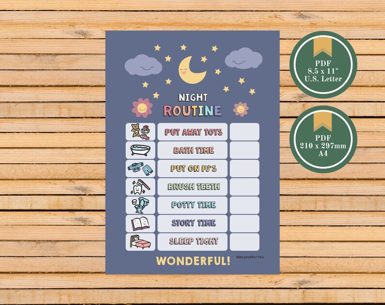 Night Task List Night Routine Checklist Printable Child Responsibility Chart, for Kids ...