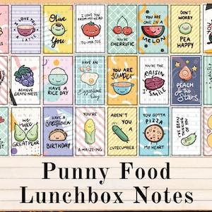 24 notes de boîte à lunch imprimables (jeu de mots sur la nourriture), repas pour enfants, pour les mères, sac à lunch, notes de sac à lunch