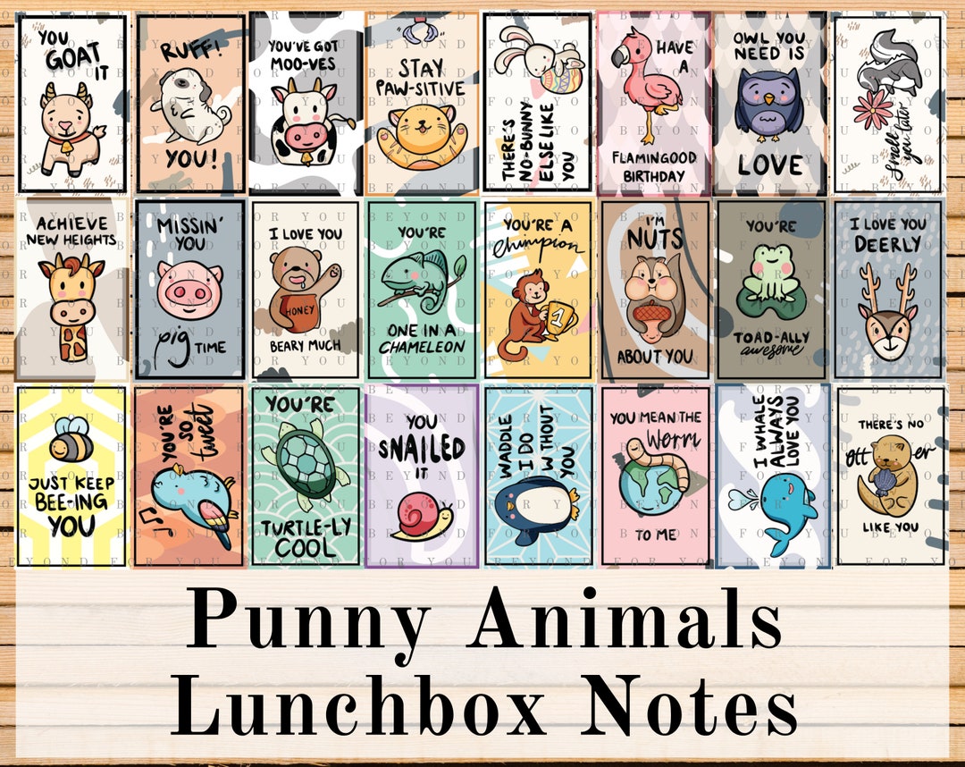 24 Printable Lunchbox Notes animal Puns, Children Meals, for Mothers
