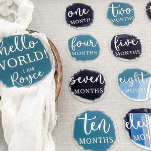 Acrylic Baby Monthly Milestone Set, Baby Monthly Milestone Markers, Birth Announcement, Custom Monthly Milestone Set, Newborn Photo Prop