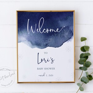 Baby Shower Welcome Sign, Navy Watercolor Welcome Sign, Baby It&#39;s Cold Outside Baby Shower, Instant Download, Editable Template, 8x10