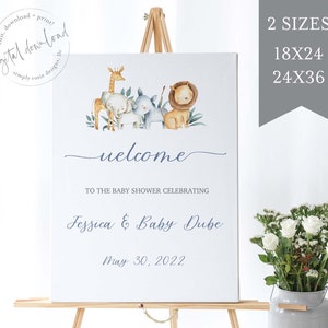 Safari Tier Baby-Dusche-Willkommens-Schild, Baby-Dusche-Willkommens-Poster, Safari-Baby-Dusche, Willkommens-Poster, bearbeitbare Vorlage, 18x24 + 24x36