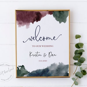 Jewel Tone Watercolor Welcome Sign, Watercolor Welcome Sign, Wedding Sign, Bridal/Baby Shower, Instant Download, Editable Template, 8x10