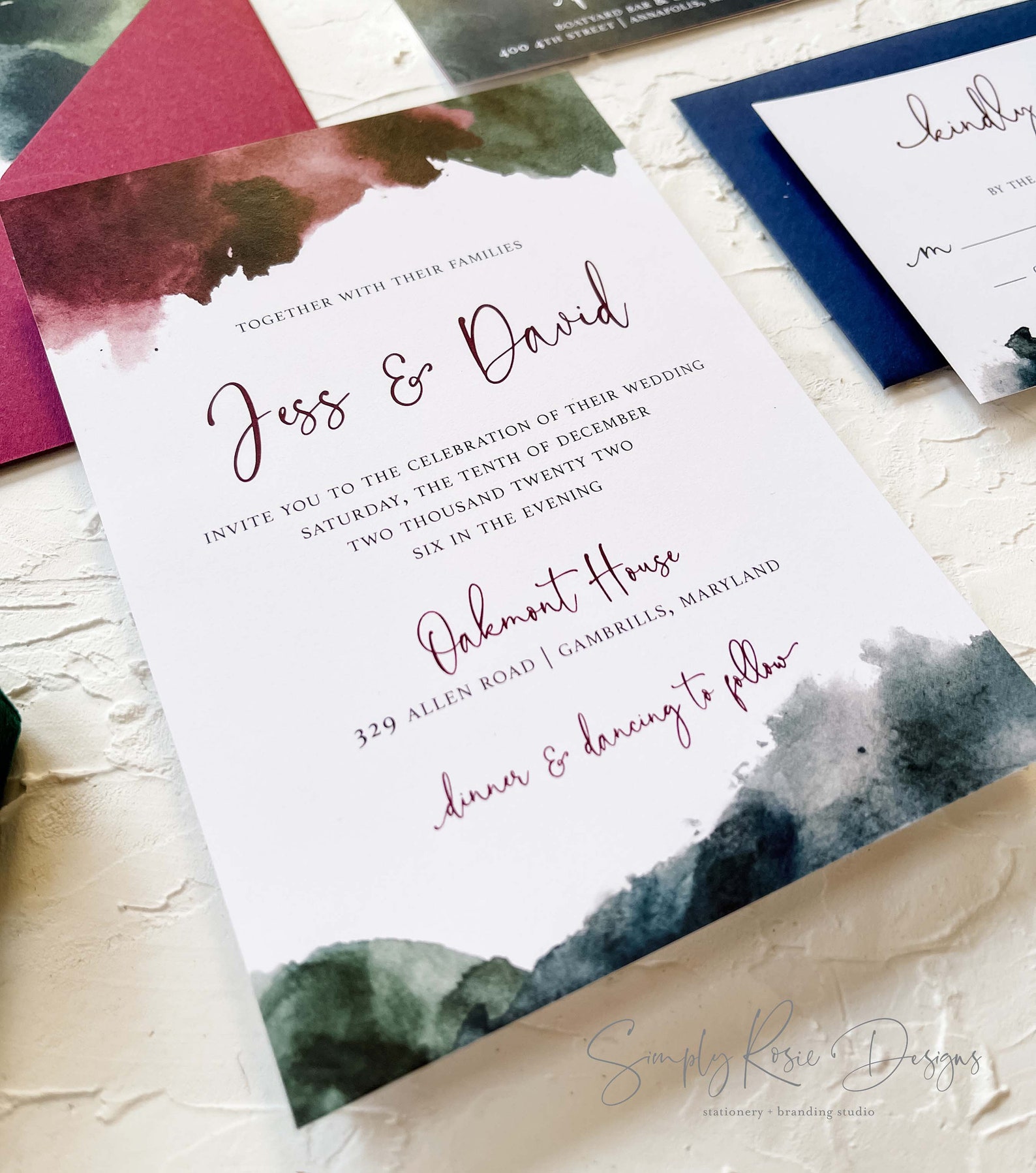 Jewel Tone Wedding Invitation, Jewel Toned Invitation, Wedding