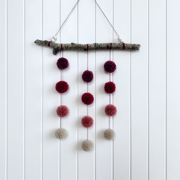 Pom pom wall hanging, boho wall decor, wall hanging, baby mobile, nursery decor, wall decor, boho wall hanging, pom pom garland boho nursery