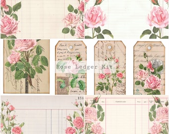 Rose Ledger Kit | Pages and Tags | Junk Journal Printable