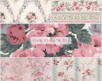 Pink Florals Kit | Vintage Wallpaper | Junk Journal Printable