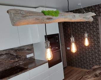 Pendant Ceiling Lamp 137cm / Industrial Driftwood Moss Light / Large Handmade Hanging Light / Unique Pendant Light / Driftwood Chandelier