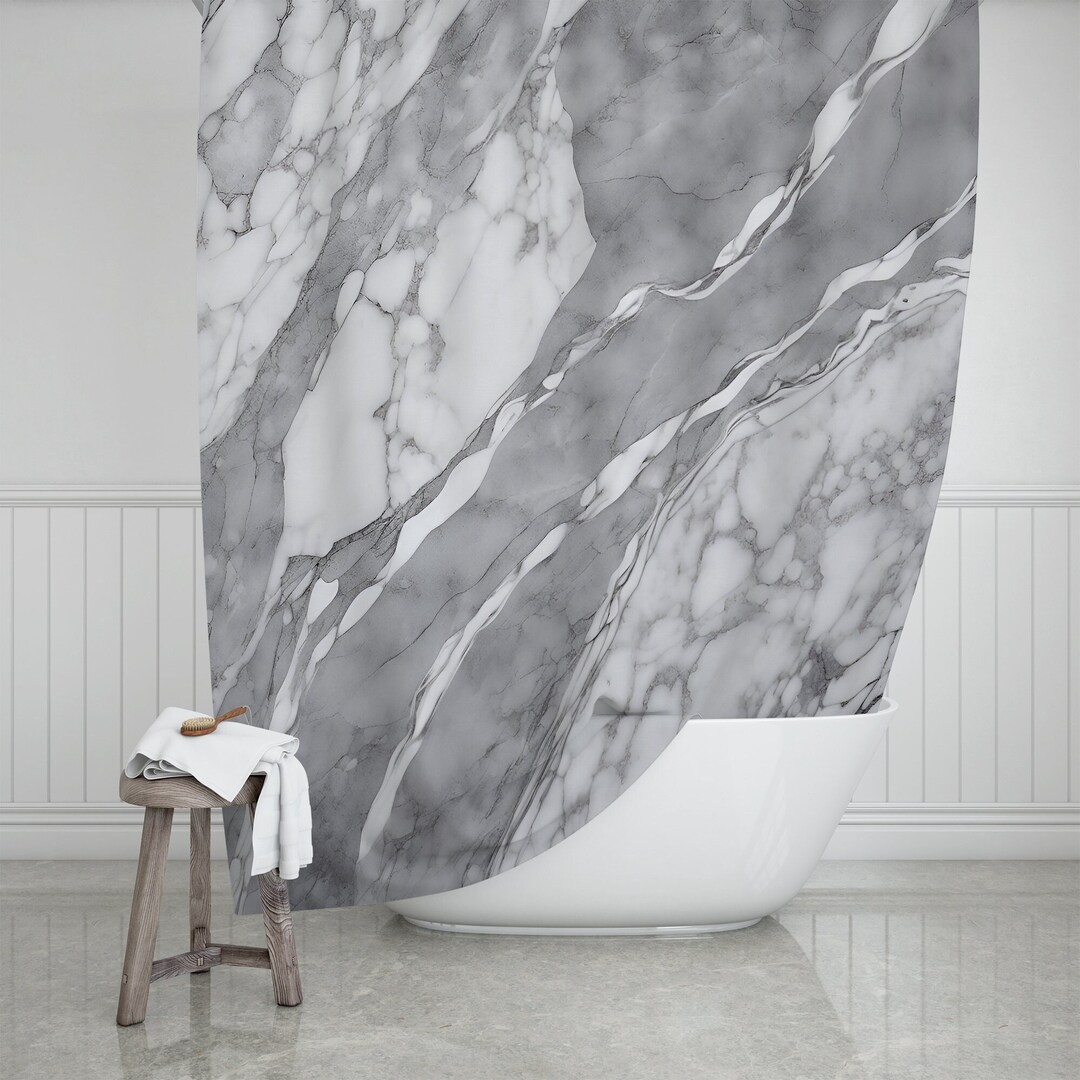 Marble Shower Curtain Gray White Fancy Design Shower Curtain Etsy