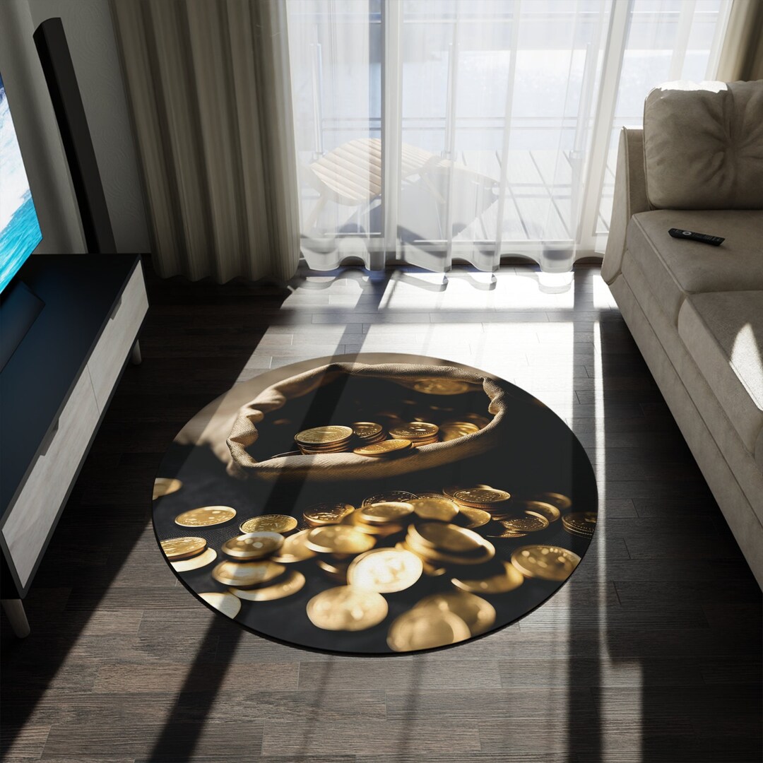 Round Area Rug Gold Coins / Round Rug 60 / Floor Mat Etsy