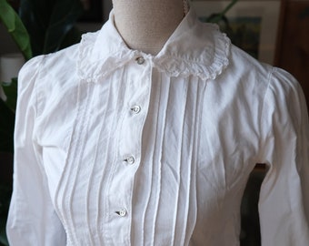 Swedish Antique Shirt//Raw White Cotton//Button Up Collar//Handmade//XS