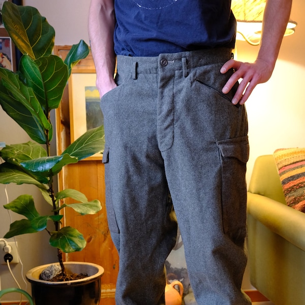 1940 Swedish Army Pants//Wool Cargos//Large//Vintage//Scandinavian//Dead Stock