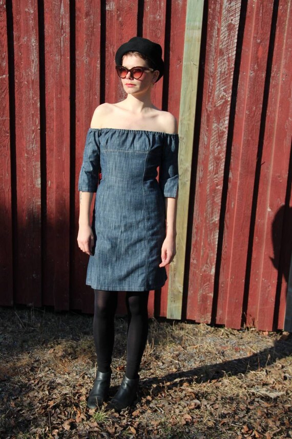 French Denim off-shoulder dress